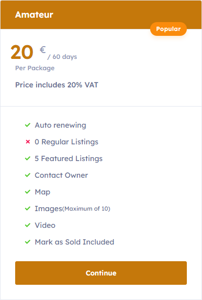 Amateur pricing plan